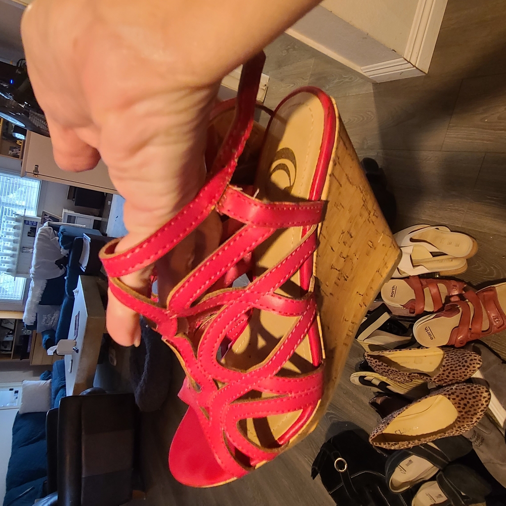 Pink Strappy Wedge Shoes with Ankle Strap